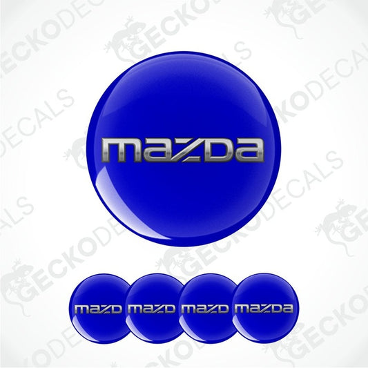 Blue Mazda logo decal on a white background