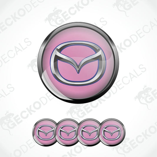 Pink Mazda logo with chrome border on a white background
