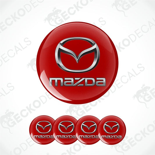 Red Mazda logo decal on a white background