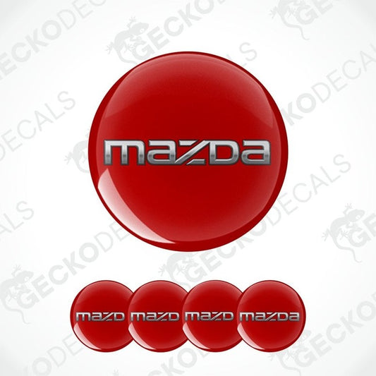 Red Mazda logo decal on a white background