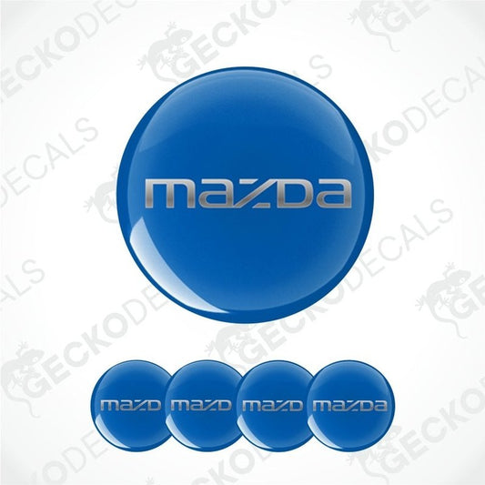 Blue Mazda logo decal on a white background