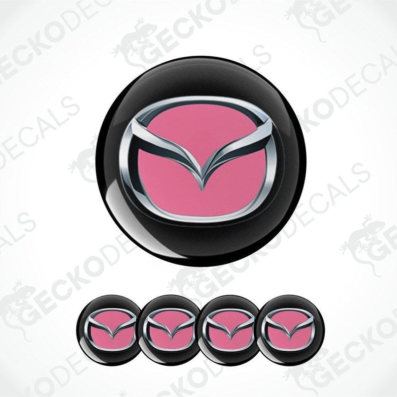 Mazda logo with pink center and black border on a white background