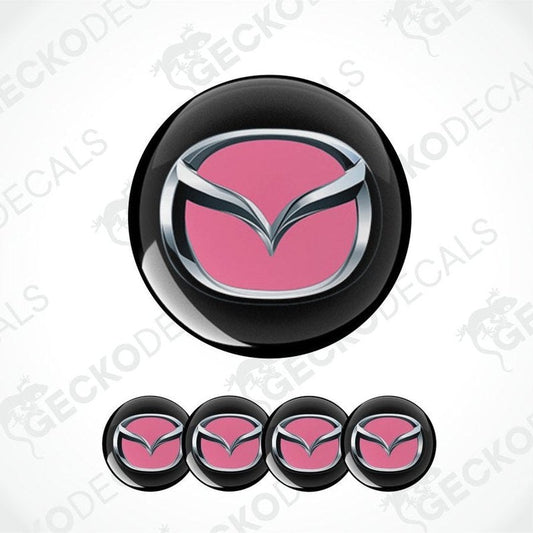 Mazda logo with pink center and black border on a white background