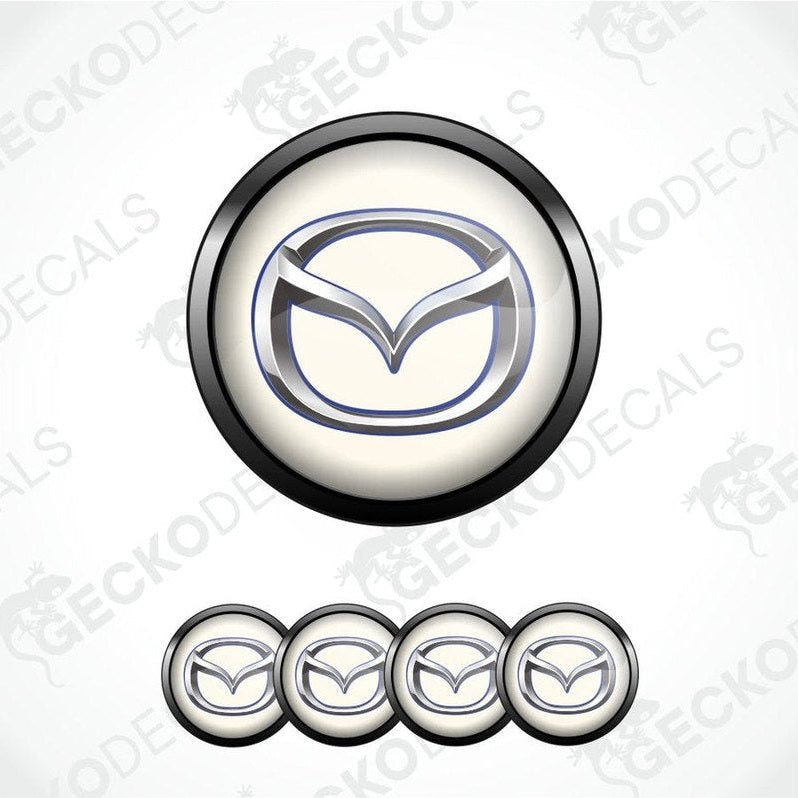 Mazda logo decal set on a white background with 'Gecko Decals' branding.