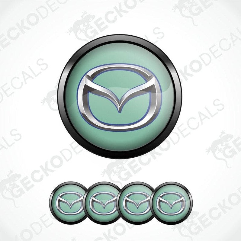 Mazda logo decal set on a white background with 'Gecko Decals' branding.
