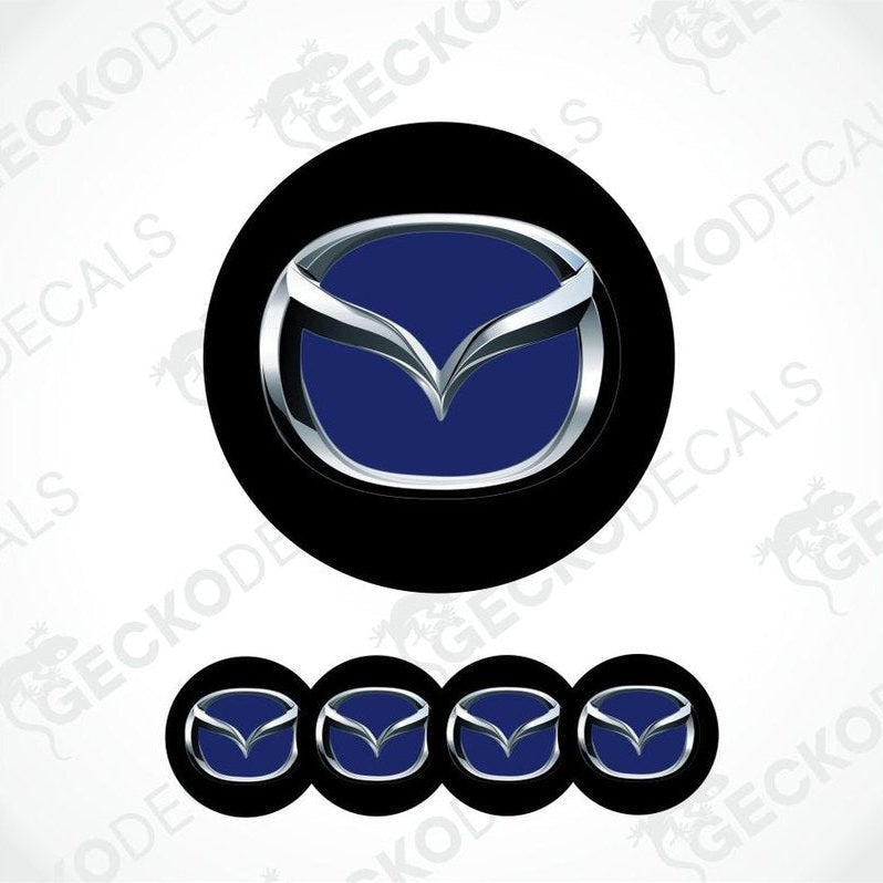 Mazda logo and four smaller versions on a white background with 'GECKODECALS' watermark.