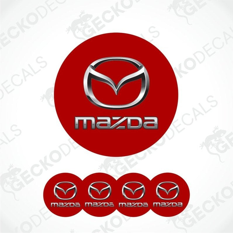 Mazda logo and decals on a white background with 'GECKODECALS' watermark.