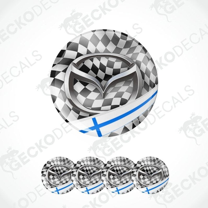 Mazda logo with checkered pattern and blue stripe on a white background