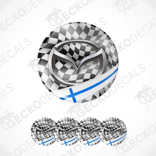 Mazda logo with checkered pattern and blue stripe on a white background