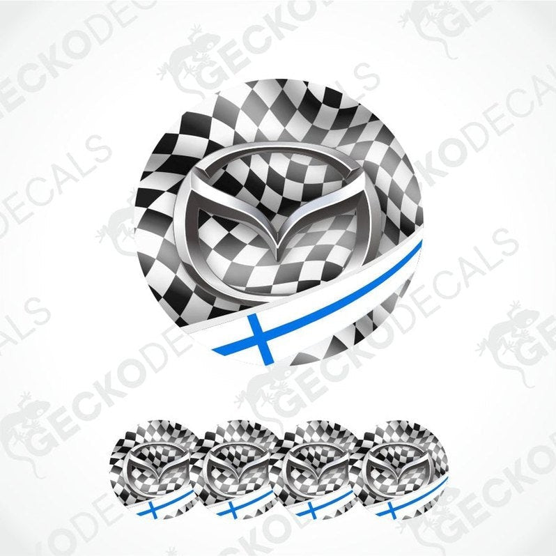Checkered logo design with blue accents on a white background