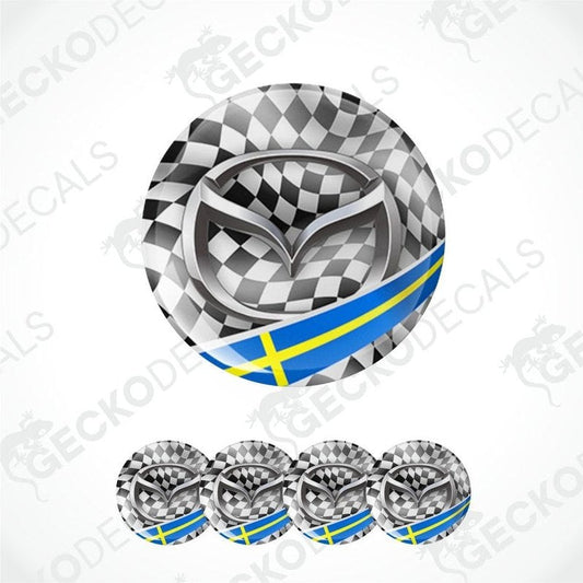 Checkered wheel rim design with blue and yellow accents on a white background, featuring the brand 'Gecko Decals'.