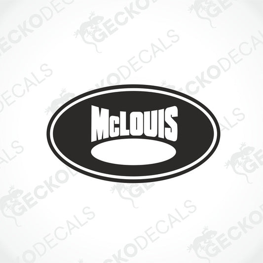 A black and white oval-shaped sticker with the text 'MCLOUIS' displayed prominently in the center.