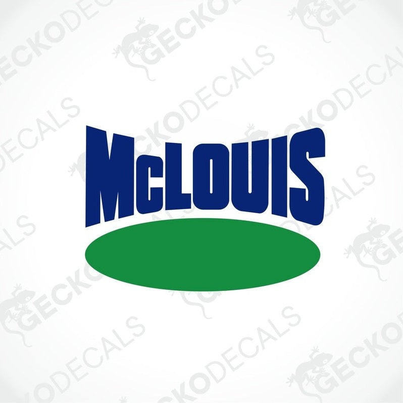 A die cut sticker with the text 'MCLOUIS' on a green oval, designed for use as a car decal.