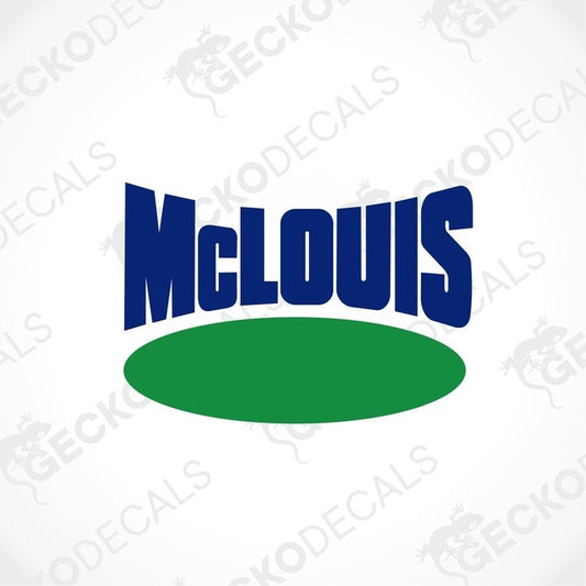 A die cut sticker with the text 'MCLOUIS' on a green oval, designed for use as a car decal.