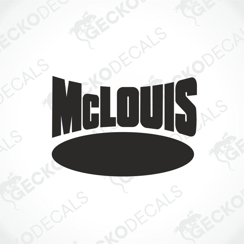 A black and white logo of 'MCLOUIS' for use as a car decal.
