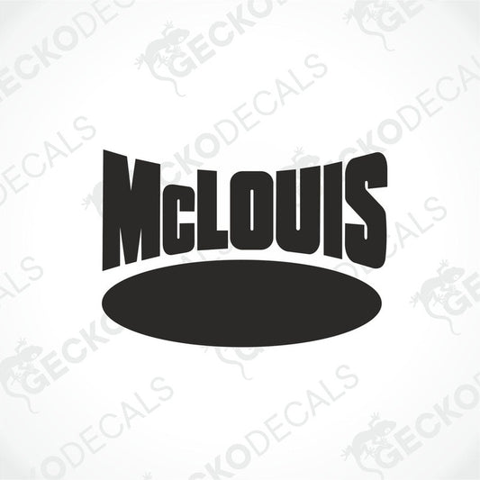 A black and white logo of 'MCLOUIS' for use as a car decal.