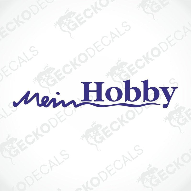 A purple decal with the text 'MEIN HOBBY' designed for use on a white background.