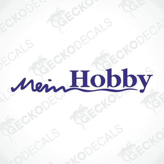 A purple decal with the text 'MEIN HOBBY' designed for use on a white background.