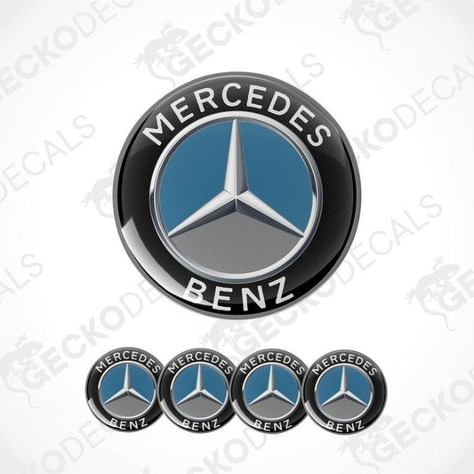 three-dimensional Mercedes Benz logo on a black background, dark blue and gray inside, Mercedes Benz written at the top and bottom