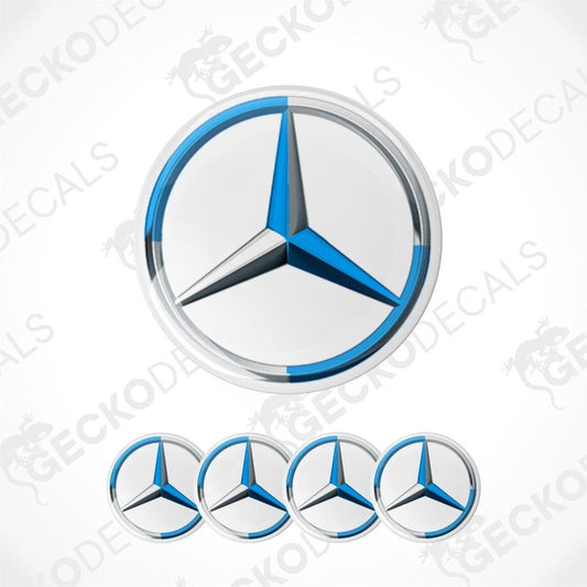 Mercedes-Benz 3D logo in black and blue on a white background car decal set