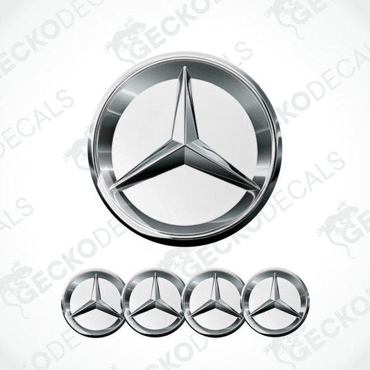 Spacious dark silver metallic Mercedes Benz logo, white inside