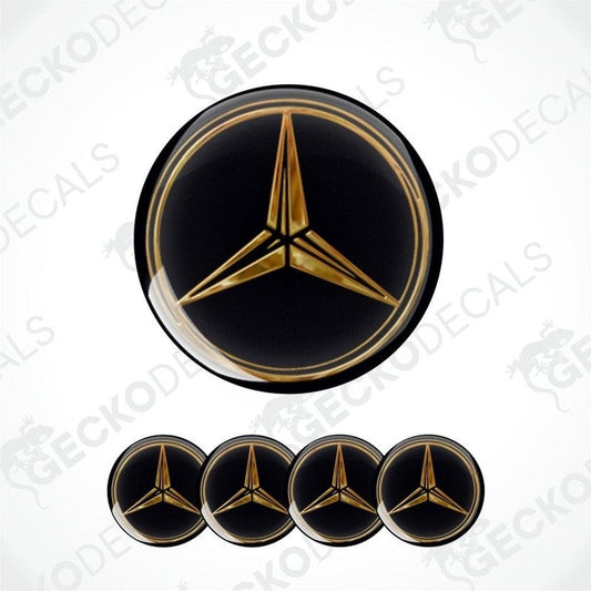 Gold Mercedes-Benz logo on a black background with 'Gecko Decals' branding.