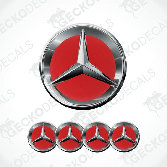 Mercedes-Benz logo with red center and silver border on a white background.