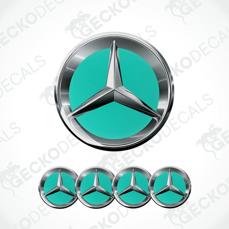 Mercedes-Benz logo with teal center and silver border on a white background.