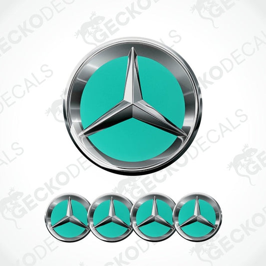 Mercedes-Benz logo with teal center and silver border on a white background.