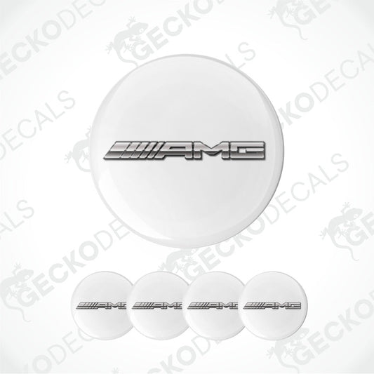 Set of white circular AMG logos on a white background with 'Gecko Decals' branding.