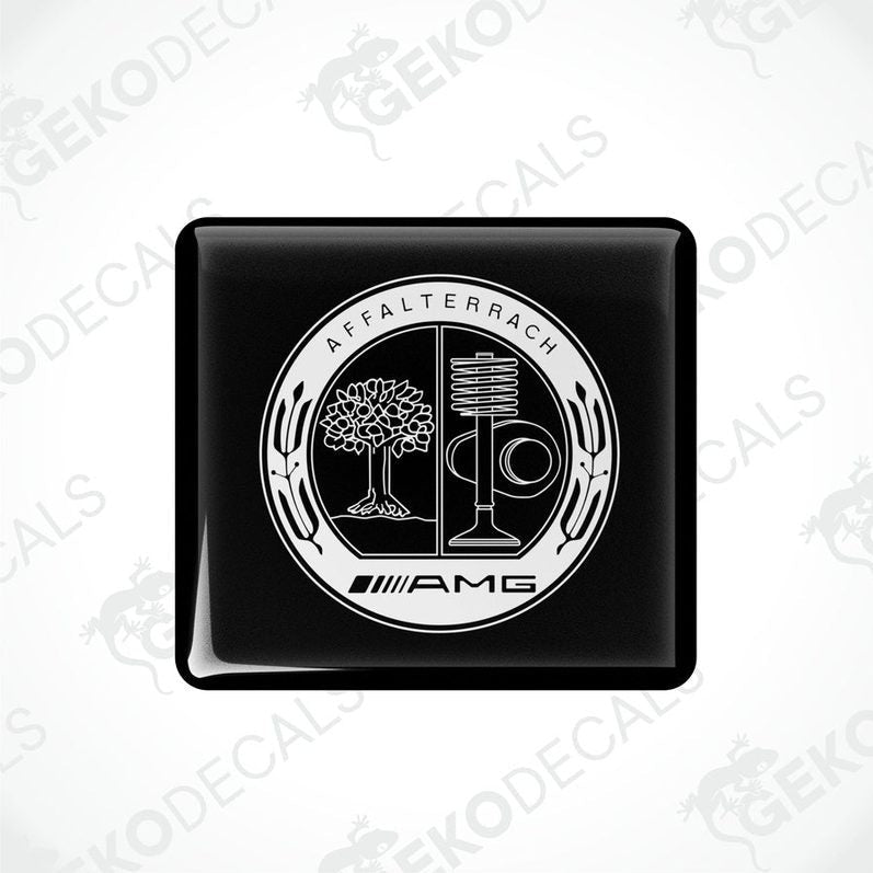  Black vinyl stickers with a white and silver Mercedes-Benz AMG Affalterbach logo design.
