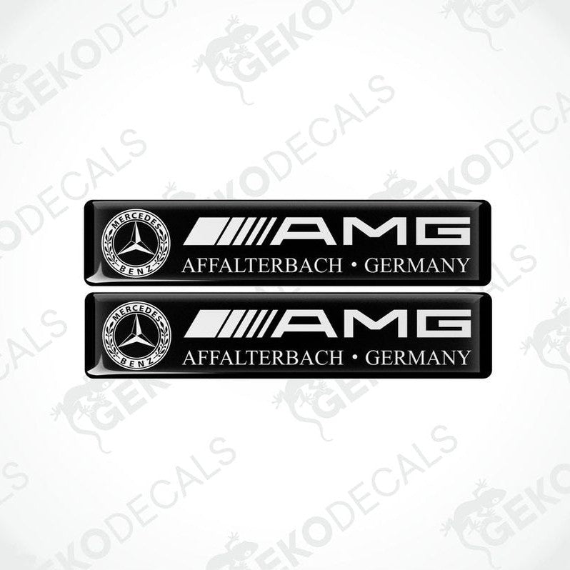 Two black vinyl stickers with the Mercedes-Benz AMG Affalterbach Germany branding.