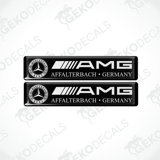 Two black vinyl stickers with the Mercedes-Benz AMG Affalterbach Germany branding.
