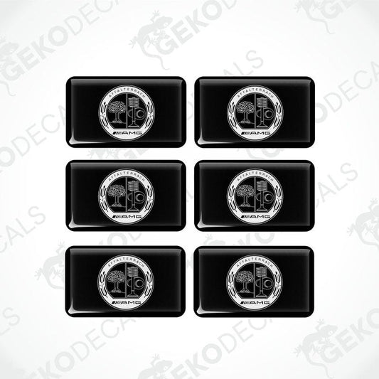 A set of six black vinyl stickers with a geometric design featuring the text 'MERCEDES-BENZ AFFALTERRACH'.