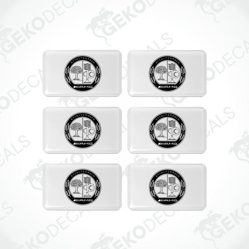 A set of six white vinyl stickers with a geometric design featuring the text 'MERCEDES-BENZ AFFALTERRACH'.