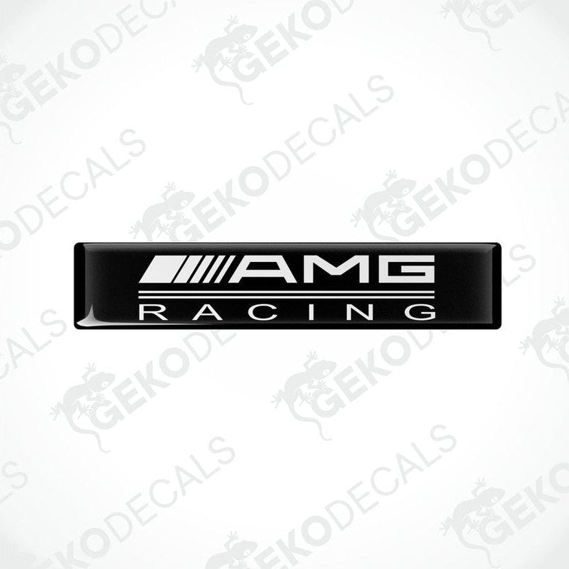  Black vinyl stickers with the text 'AMG RACING' in white, placed against a white background.