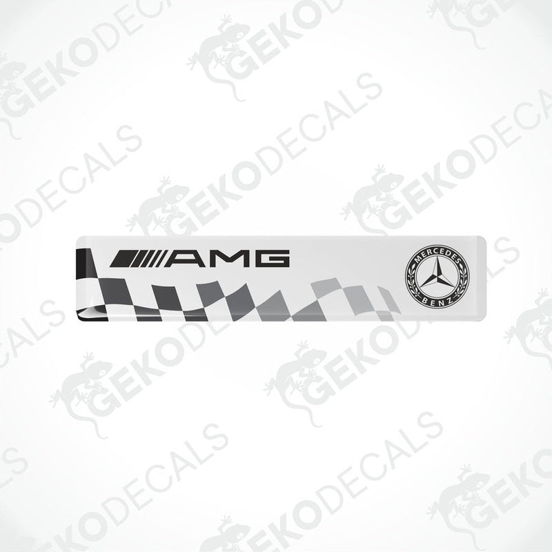 White Mercedes-Benz AMG racing decals with black and silver brand logos.