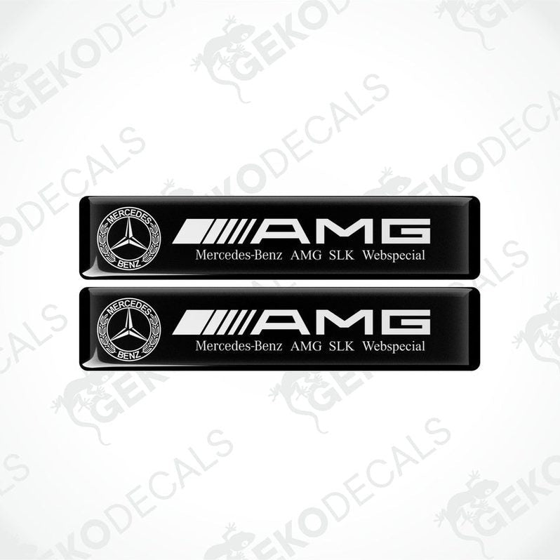 Two black vinyl stickers with the Mercedes-Benz AMG SLK WEBSPECIAL branding.