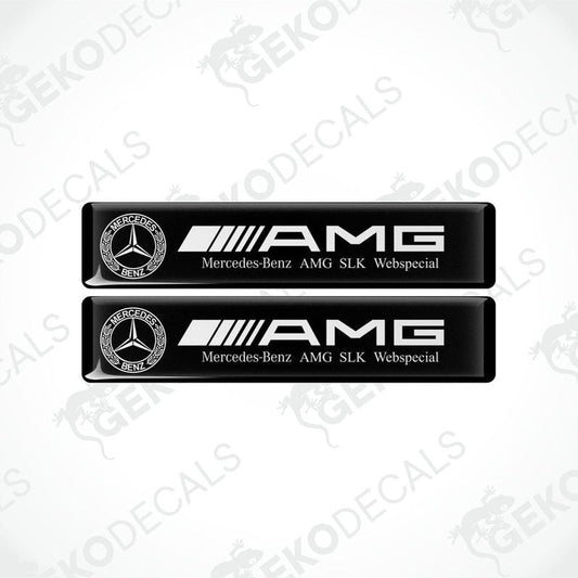 Two black vinyl stickers with the Mercedes-Benz AMG SLK WEBSPECIAL branding.