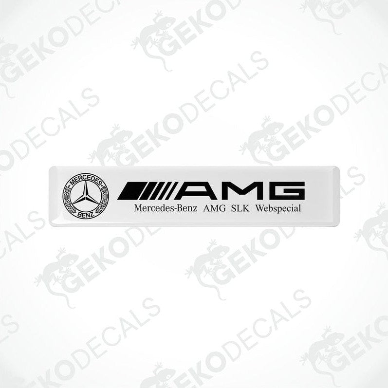 White vinyl stickers with the Mercedes-Benz AMG SLK WEBSPECIAL branding.