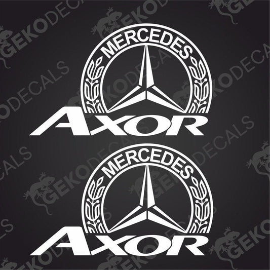 Two decals with the word 'AXOR' and a half of a Mercedes-Benz logo.