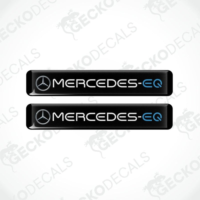 Two Mercedes-EQ car decals on a white background with 'Gecko Decals' branding.