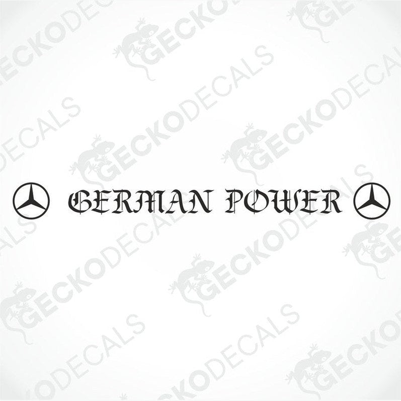 A gray Mercedes-Benz truck with 'GERMAN POWER' text on the windscreen decal.