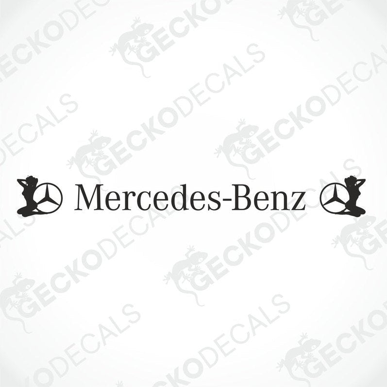 A die cut decal of Mercedes-Benz logo on the front windscreen of a truck.