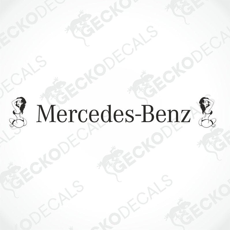 A die cut decal of a Mercedes-Benz logo on the front windscreen of a truck.