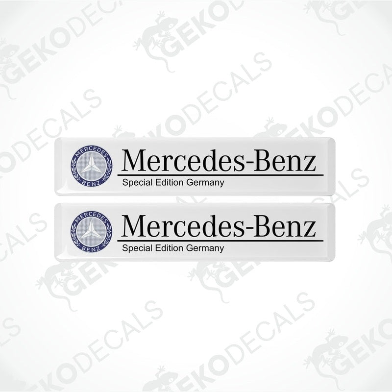 Two withe vinyl stickers with the Mercedes-Benz logo and text 'SPECIAL EDITION GERMANY'.