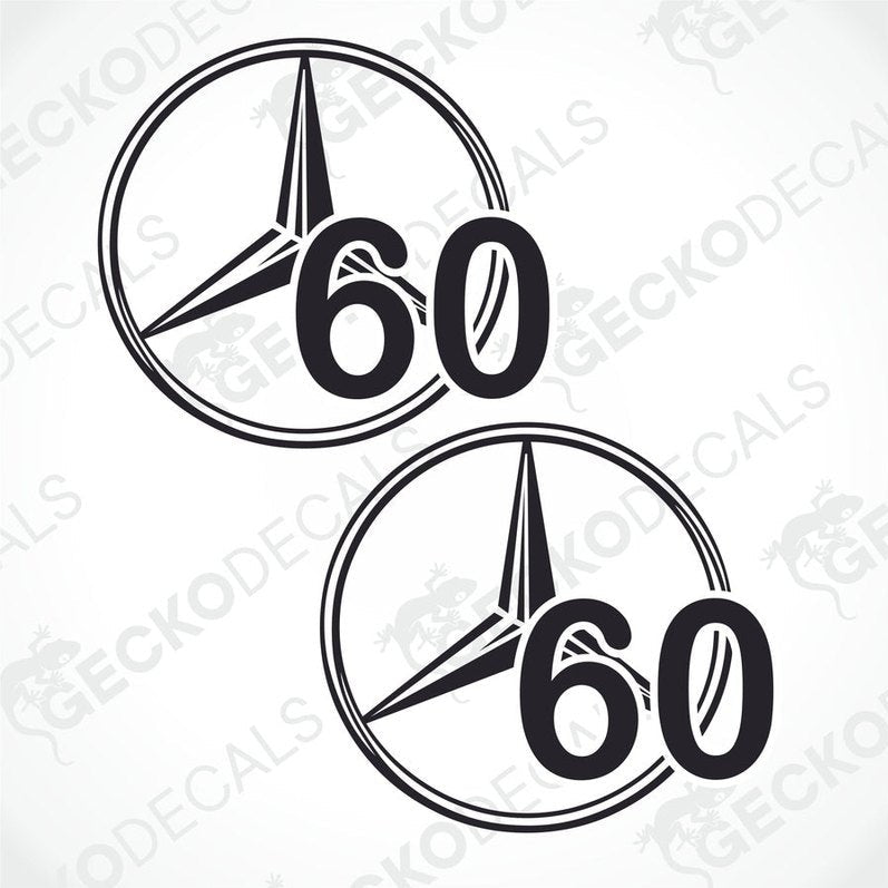 Two black and white circular decals with the number 60 in the center, indicating a speed limit.