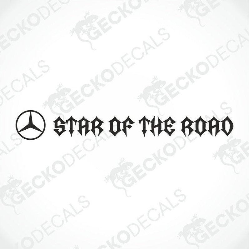 A gray Mercedes-Benz truck with a 'STAR OF THE ROAD' decal on the windshield.