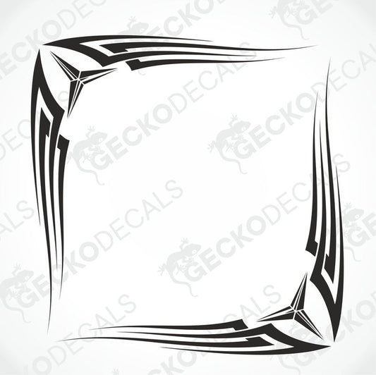 A black and white tribal pattern decal for a vehicle's side window.