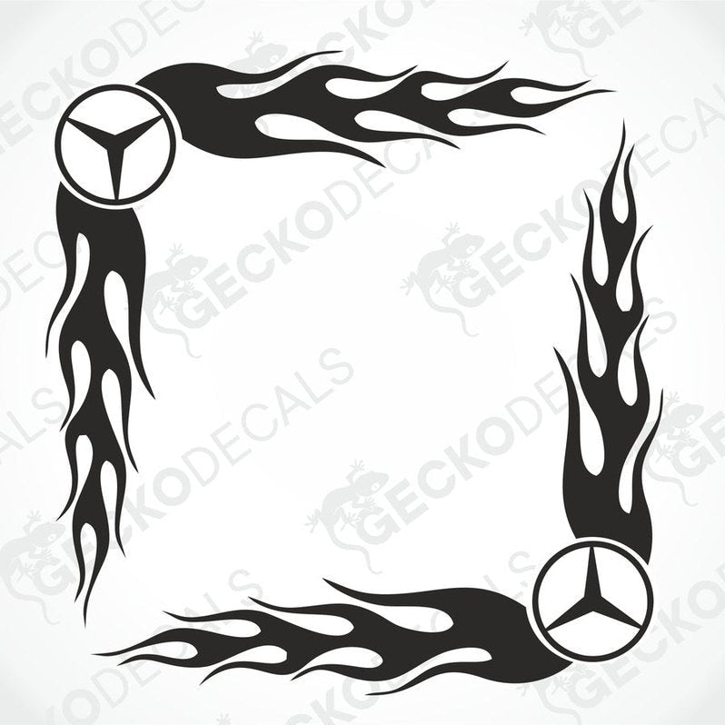 A set of two black tribal patterned side window decals for a vehicle, featuring white stars.